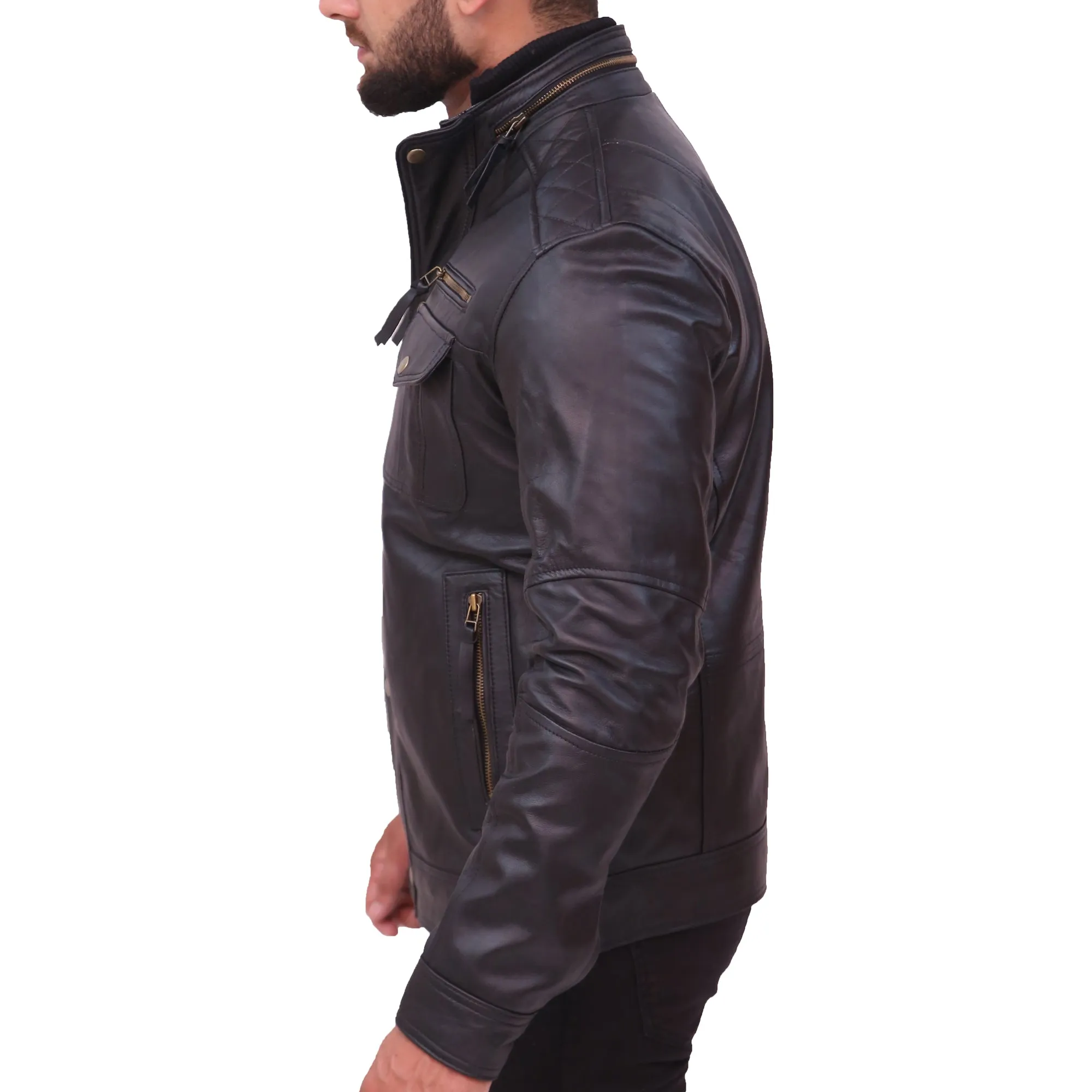 Moffit Men's Black Leather Motorcycle Jacket