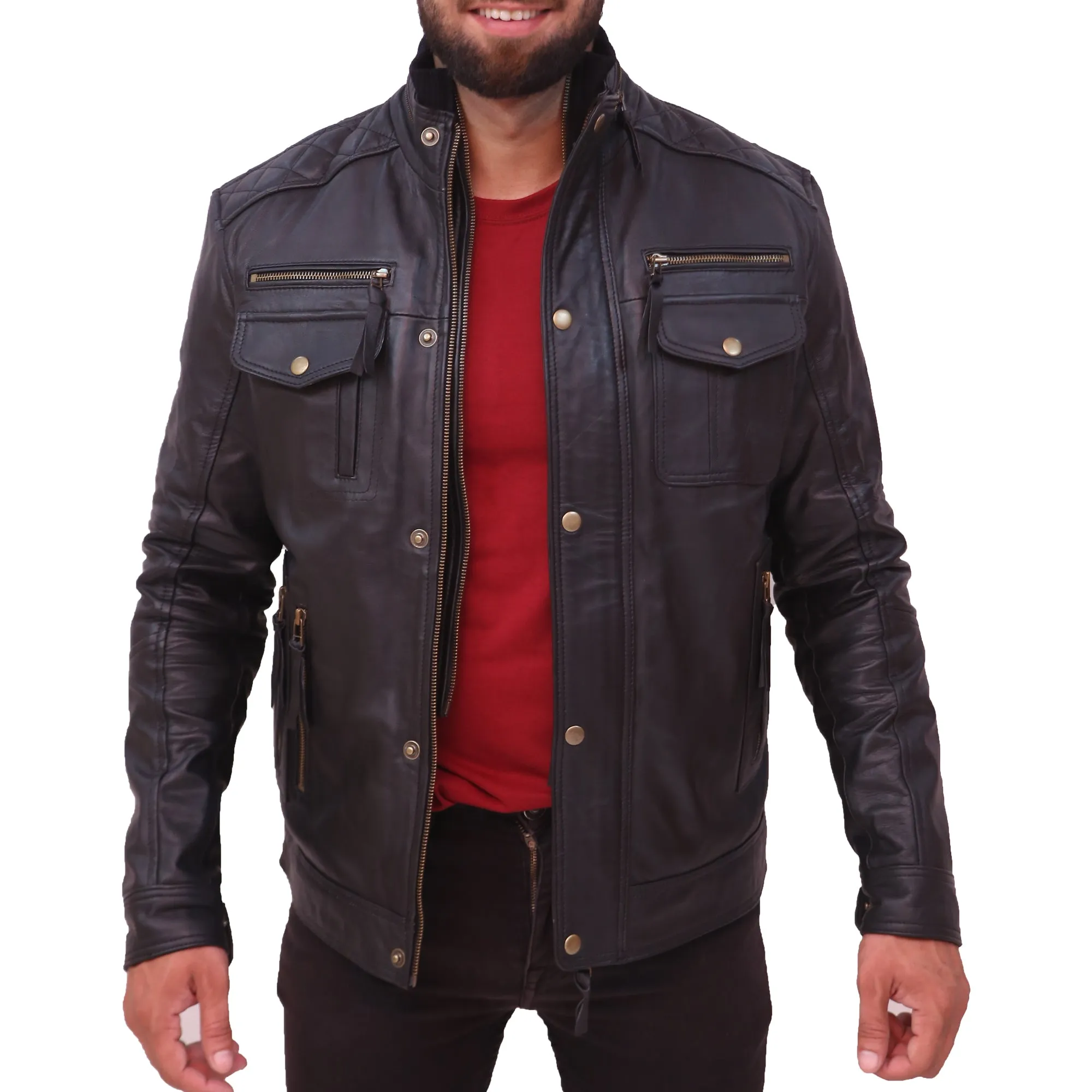 Moffit Men's Black Leather Motorcycle Jacket