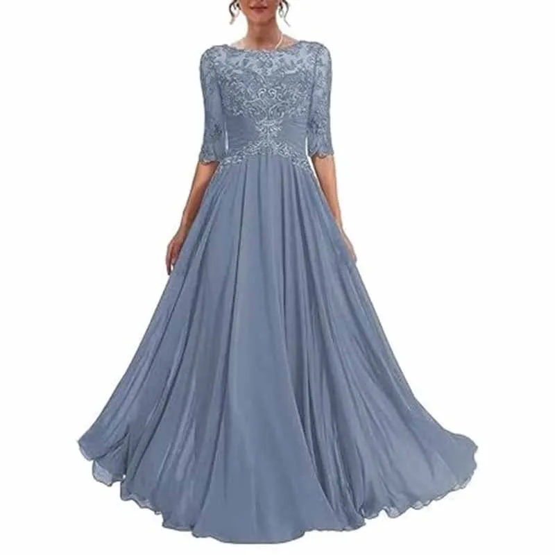 Mother of The Bride Dresses Lace Maxi Formal Evening Gown with Sleeves