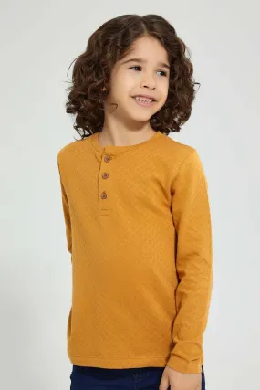 Mustard Long Sleeved Henley T-Shirt