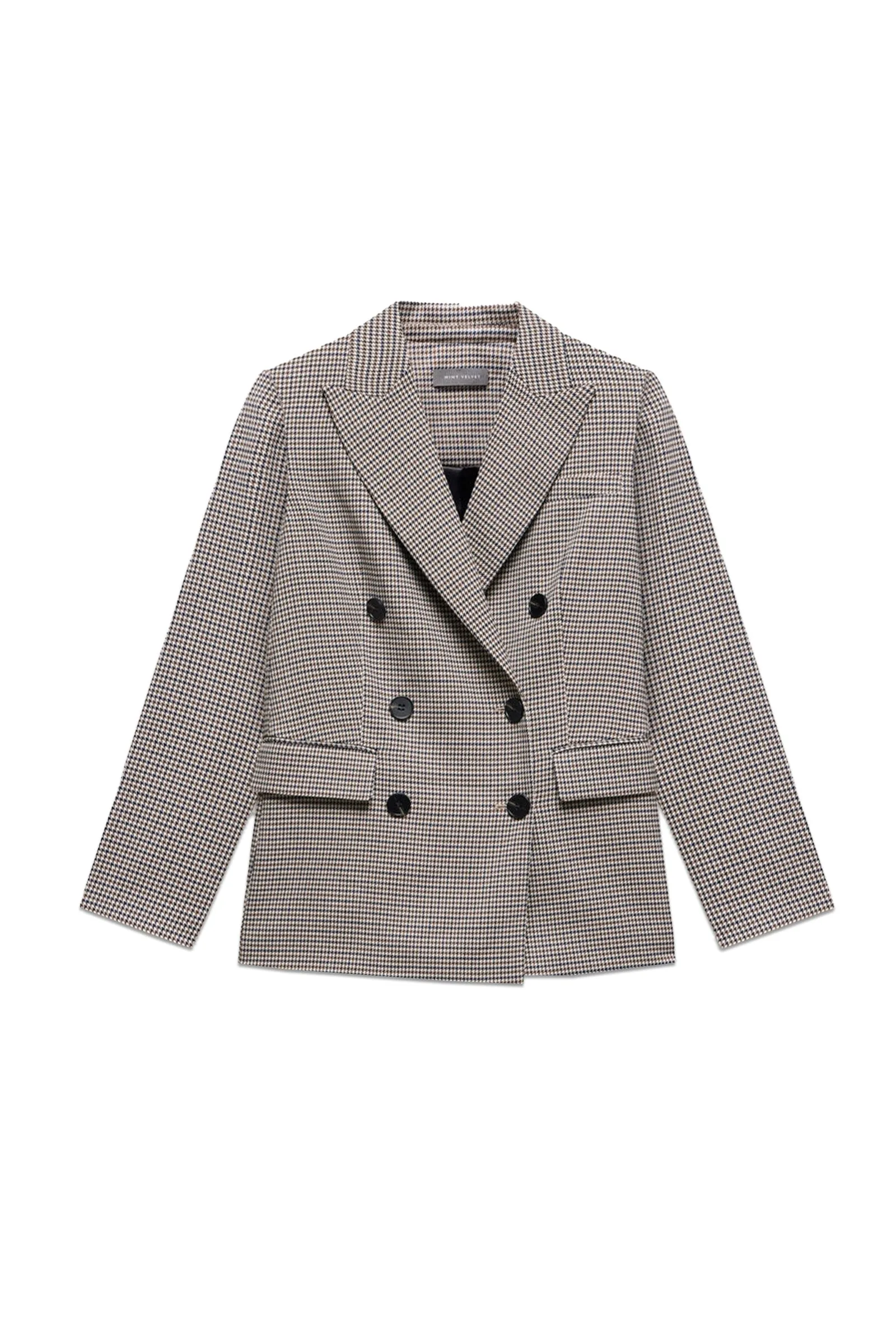 Neutral Checked Double Breasted Blazer