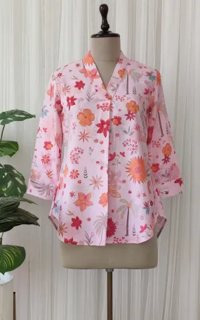 Pink Tropical Print Crepe Top