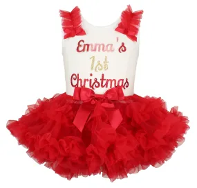 Popatu Personalized 1st Christmas Ruffle Dress