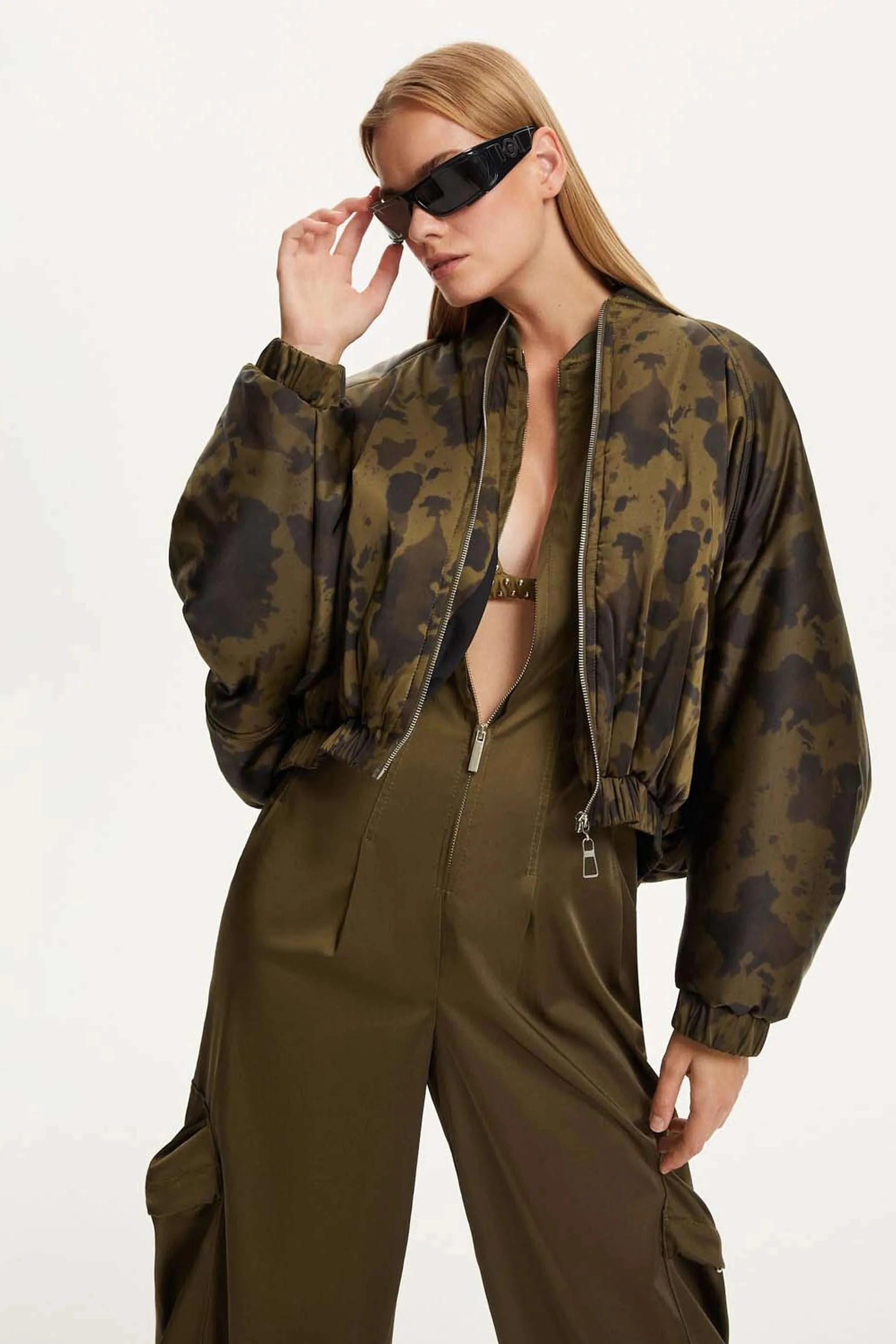 Printed Satin Bomber Jacket