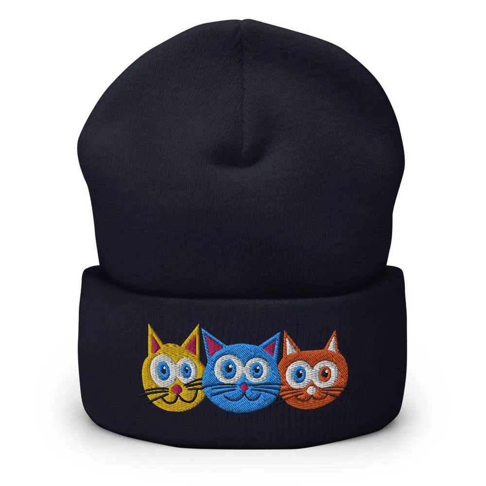 "Purrrballs!" Cuffed Beanie Whimsical Cats Hat