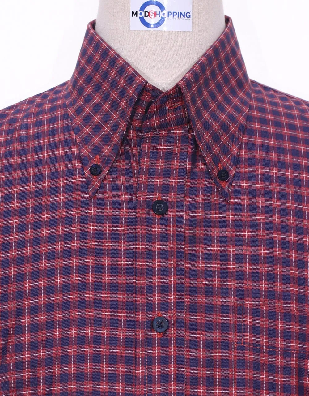 Red And Navy Blue Gingham Check Shirt