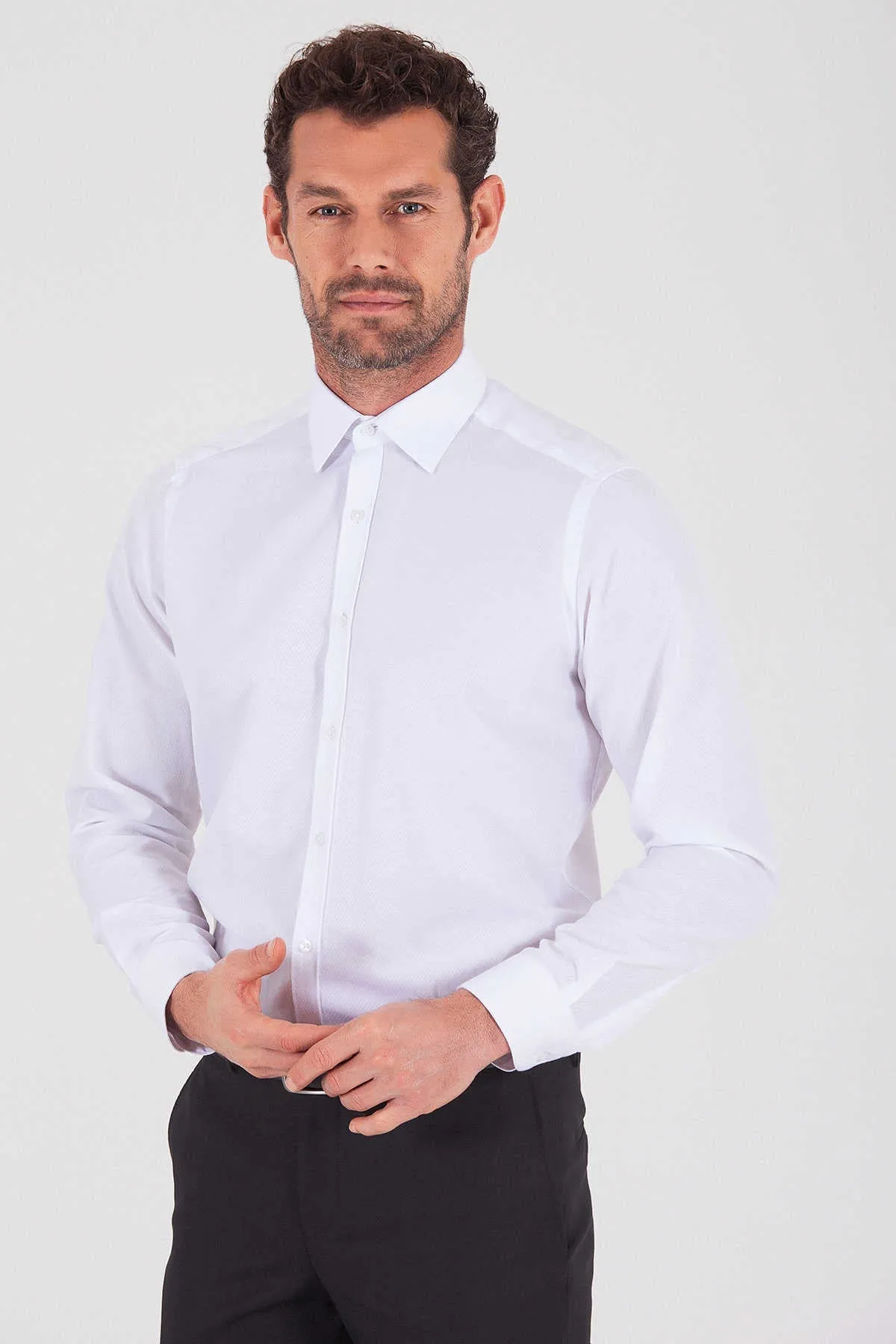 Regular Fit Cotton Blend White Dress Shirt