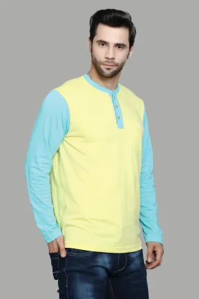 Regular Fit Yellow Sky Henley Neck Men's T-Shirt