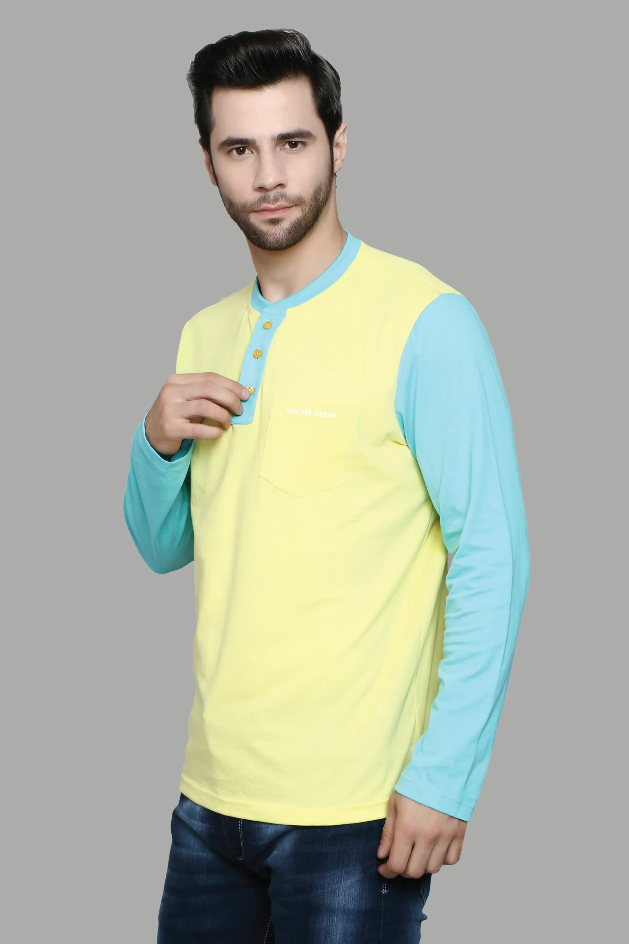 Regular Fit Yellow Sky Henley Neck Men's T-Shirt