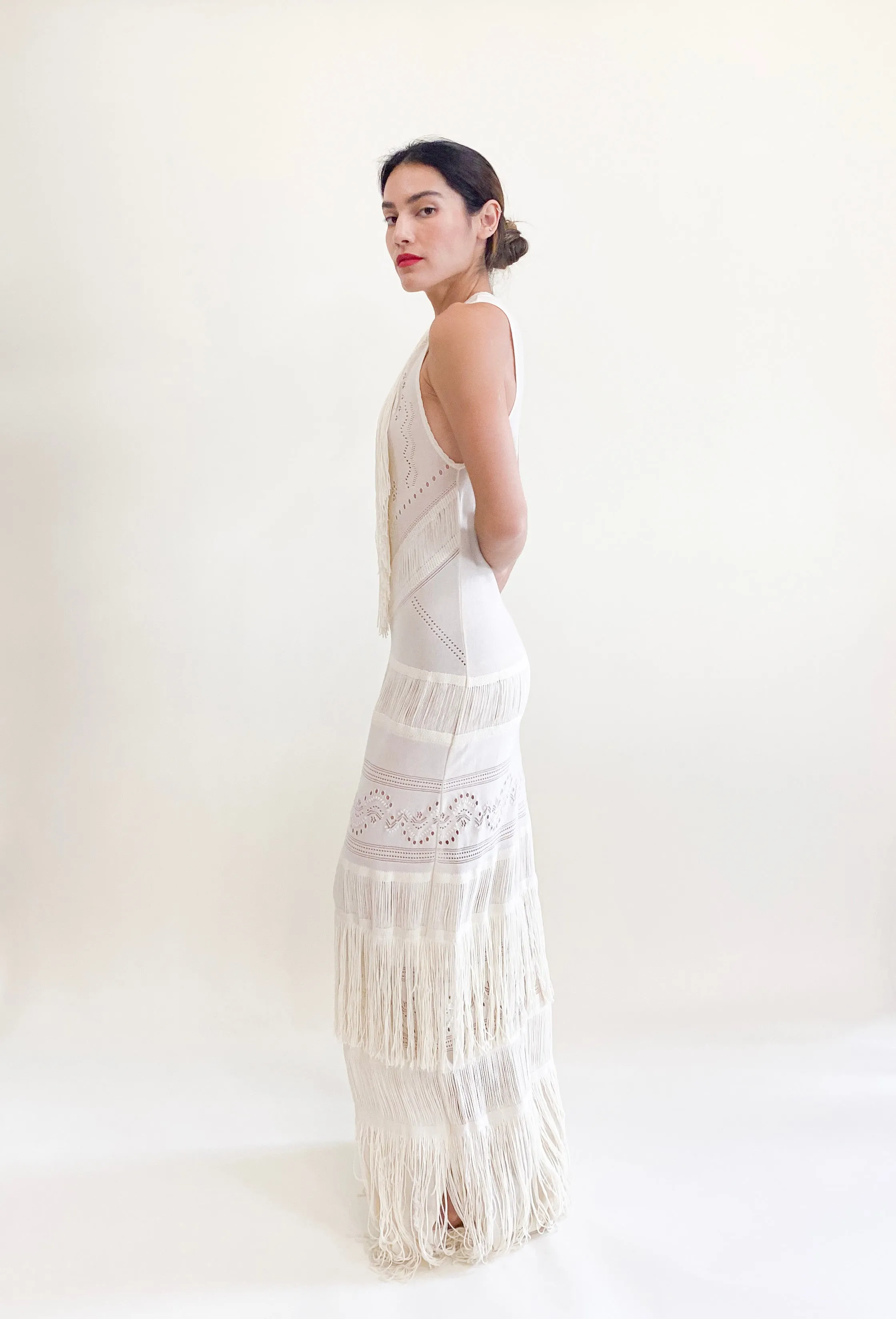 Roberto Cavalli Cream Knit Fringe Dress 2018/19