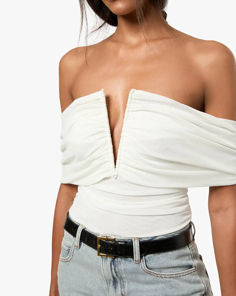 Ruched Off Shoulder Bodysuit