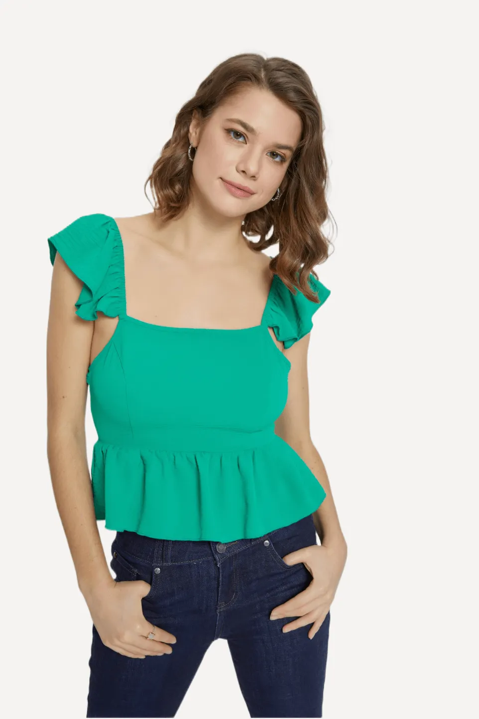 Ruffled Peplum Tie Back Top