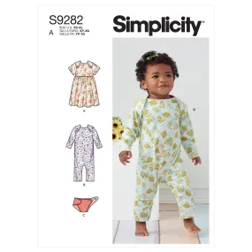 Simplicity Pattern 9282 Babies' Knit Dress, Romper & Diaper Cover