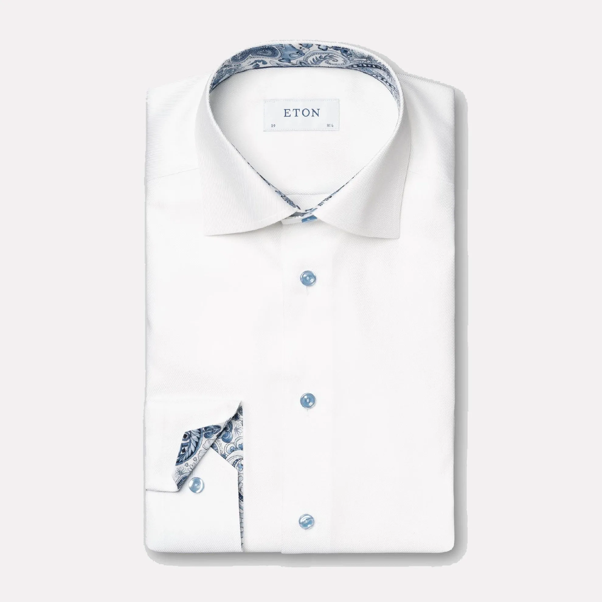 Slim Fit Geometric Effect Textured Twill Shirt / White