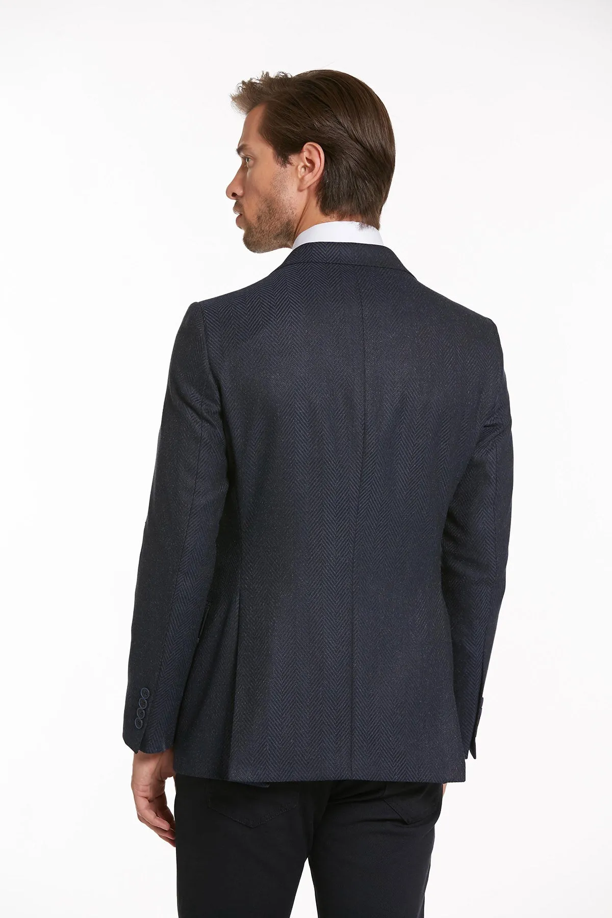 Slim Fit Navy Peak Lapel Casual Blazer