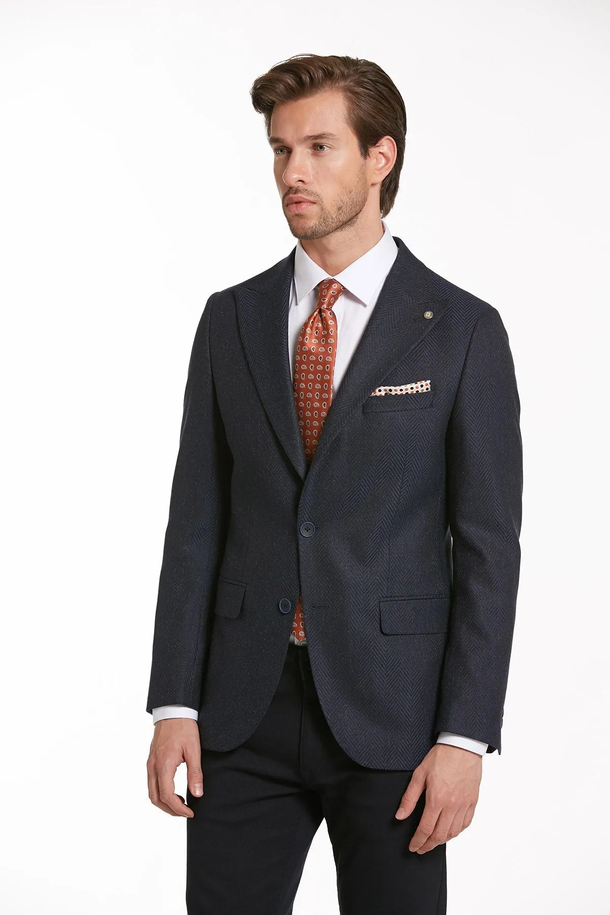 Slim Fit Navy Peak Lapel Casual Blazer