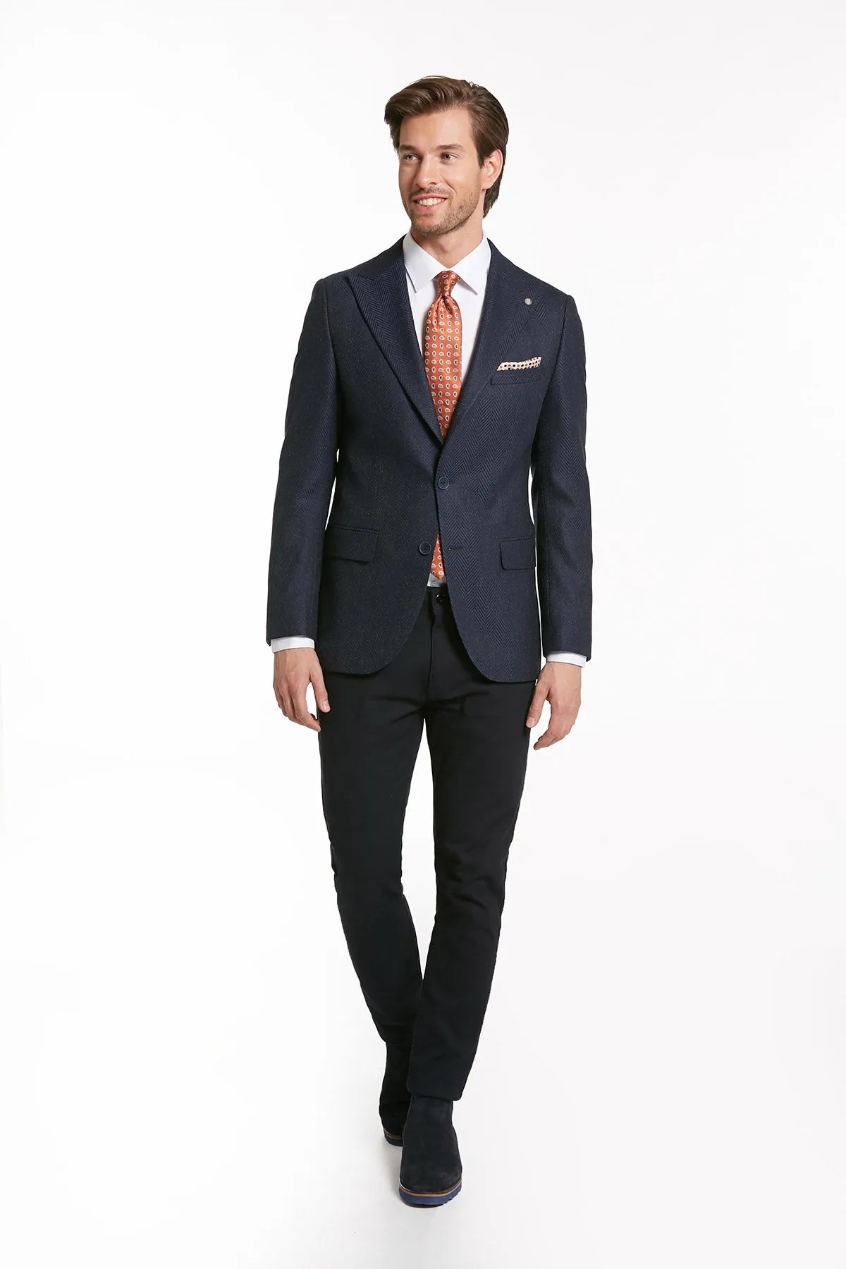 Slim Fit Navy Peak Lapel Casual Blazer