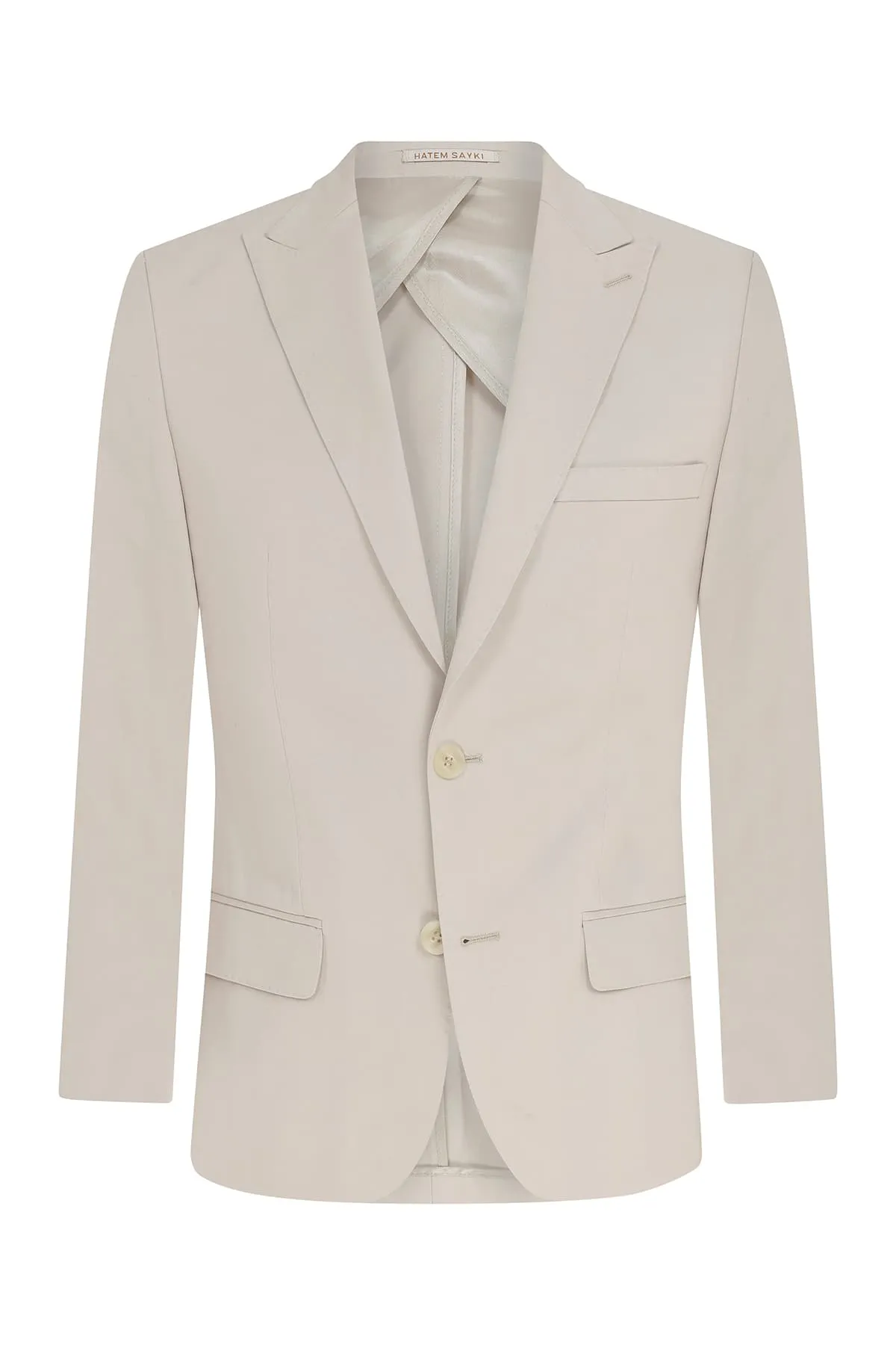 Slim Fit Peak Lapel Plain Cotton White Casual Blazer, Cream