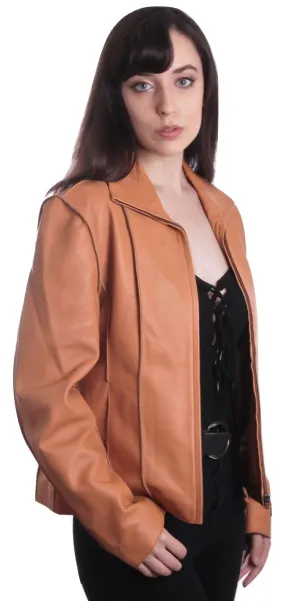 Sophisticated Aaliyah Women's Tan Sheepskin Leather Blazer