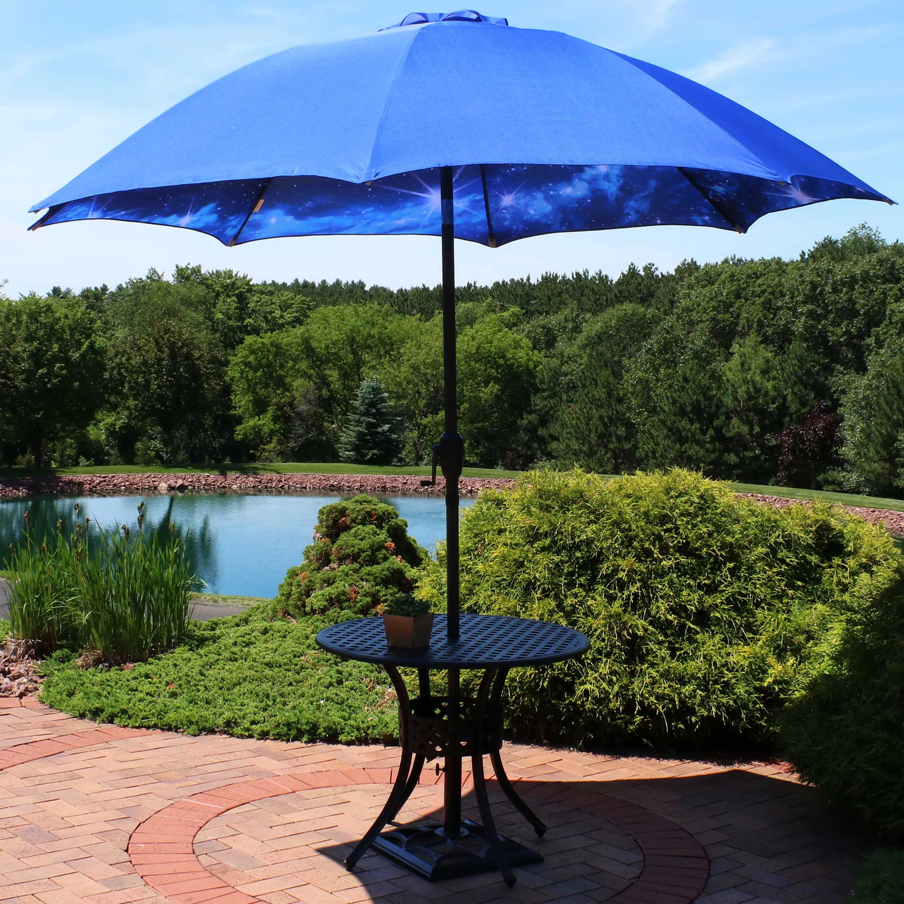 Sunnydaze 9' Market Outdoor Patio Umbrella with Modern Design - Starry Galaxy Design