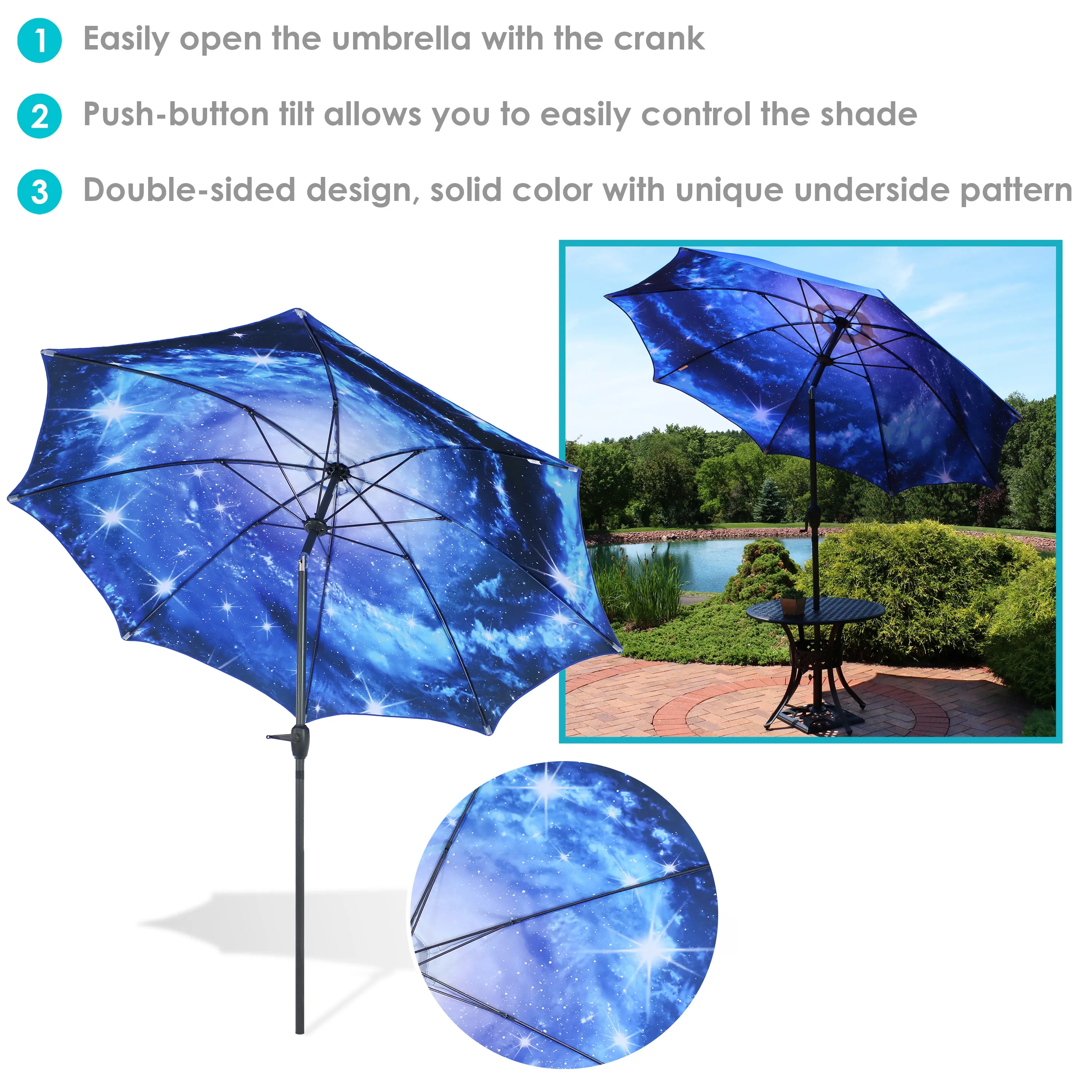 Sunnydaze 9' Market Outdoor Patio Umbrella with Modern Design - Starry Galaxy Design