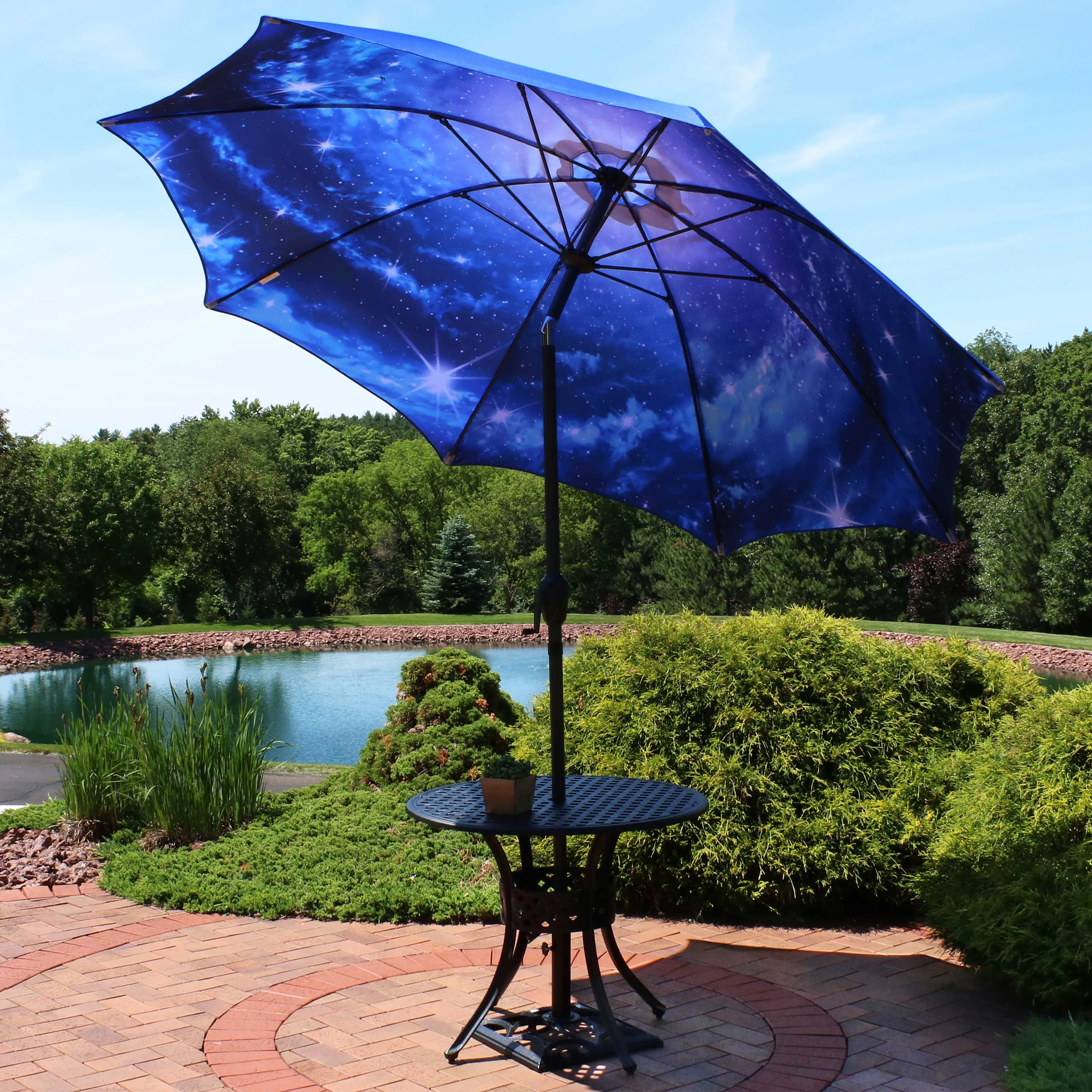 Sunnydaze 9' Market Outdoor Patio Umbrella with Modern Design - Starry Galaxy Design