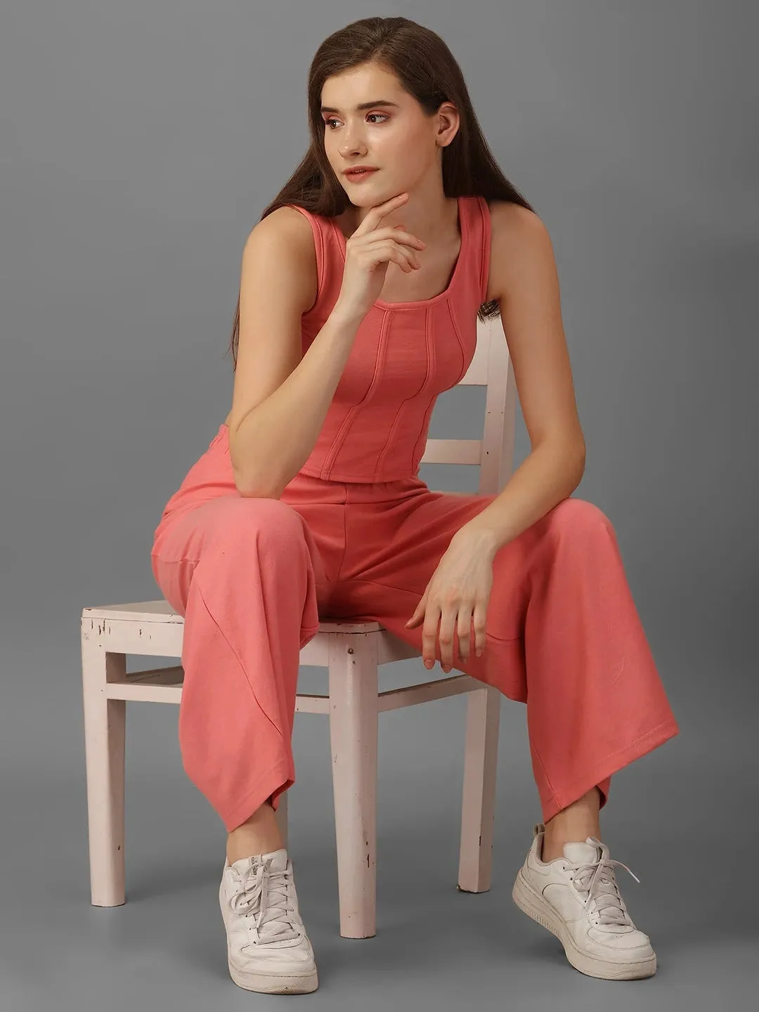 SXV Basic CO-ORDS set : Pink Corset Croptop And Palazzo pant Combo