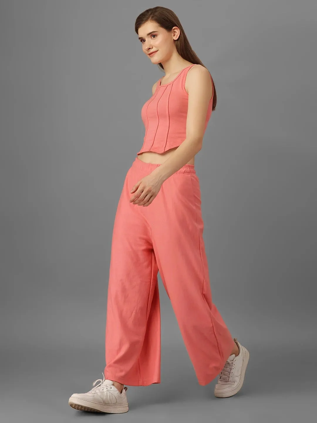 SXV Basic CO-ORDS set : Pink Corset Croptop And Palazzo pant Combo