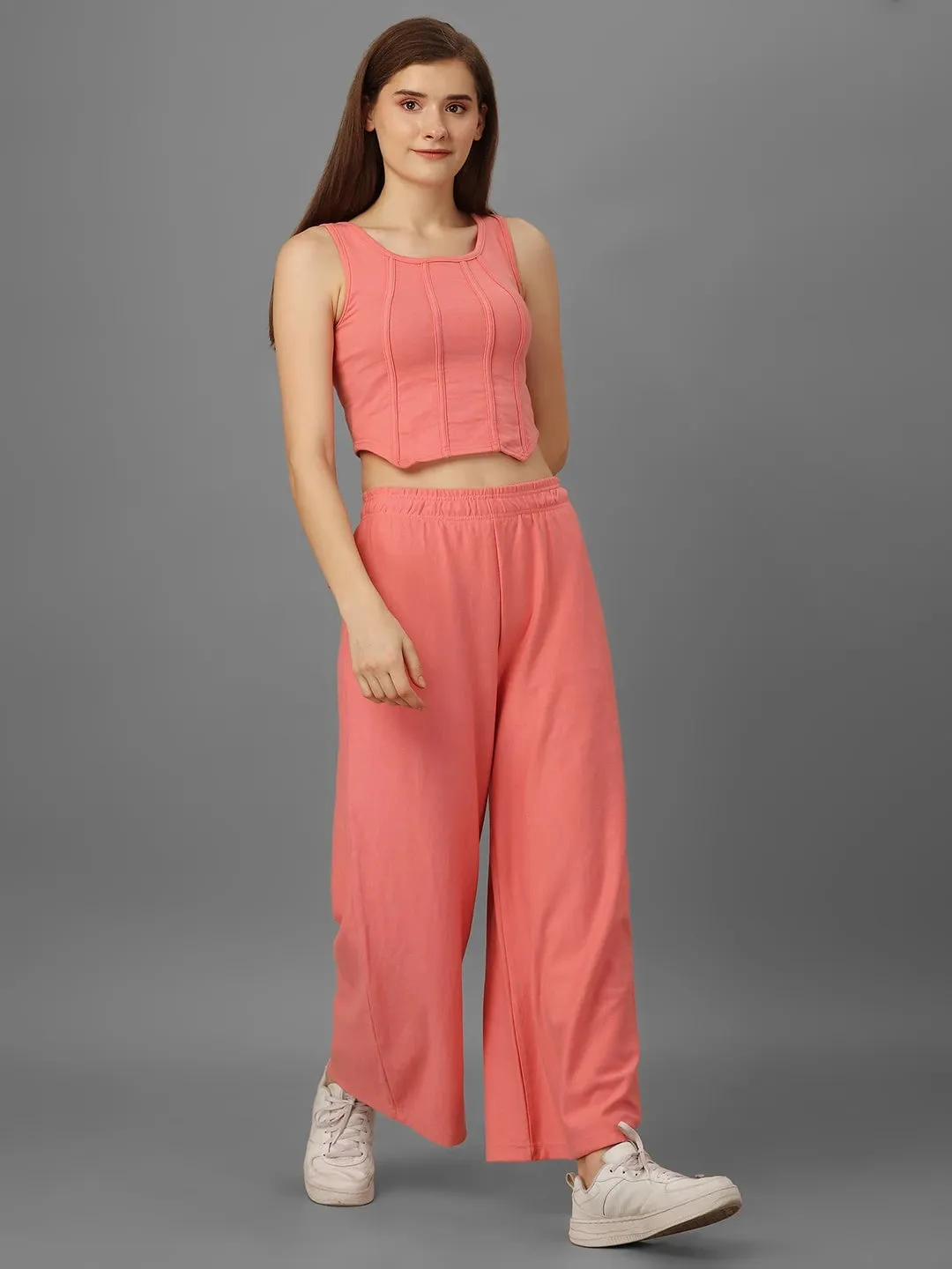 SXV Basic CO-ORDS set : Pink Corset Croptop And Palazzo pant Combo