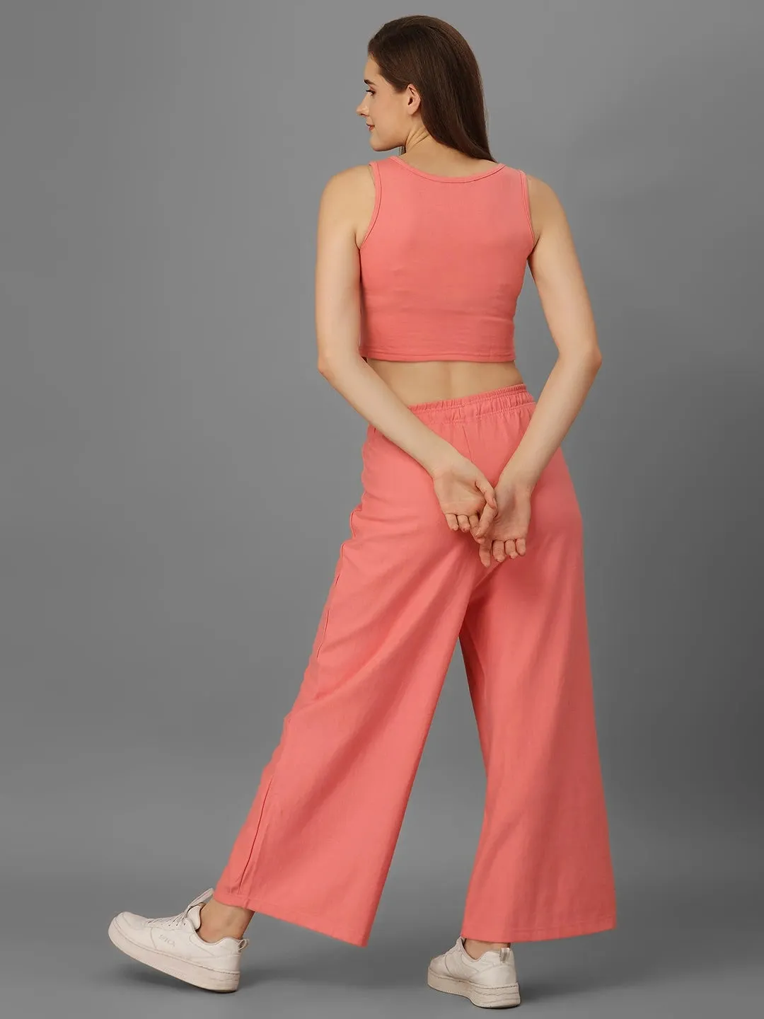 SXV Basic CO-ORDS set : Pink Corset Croptop And Palazzo pant Combo