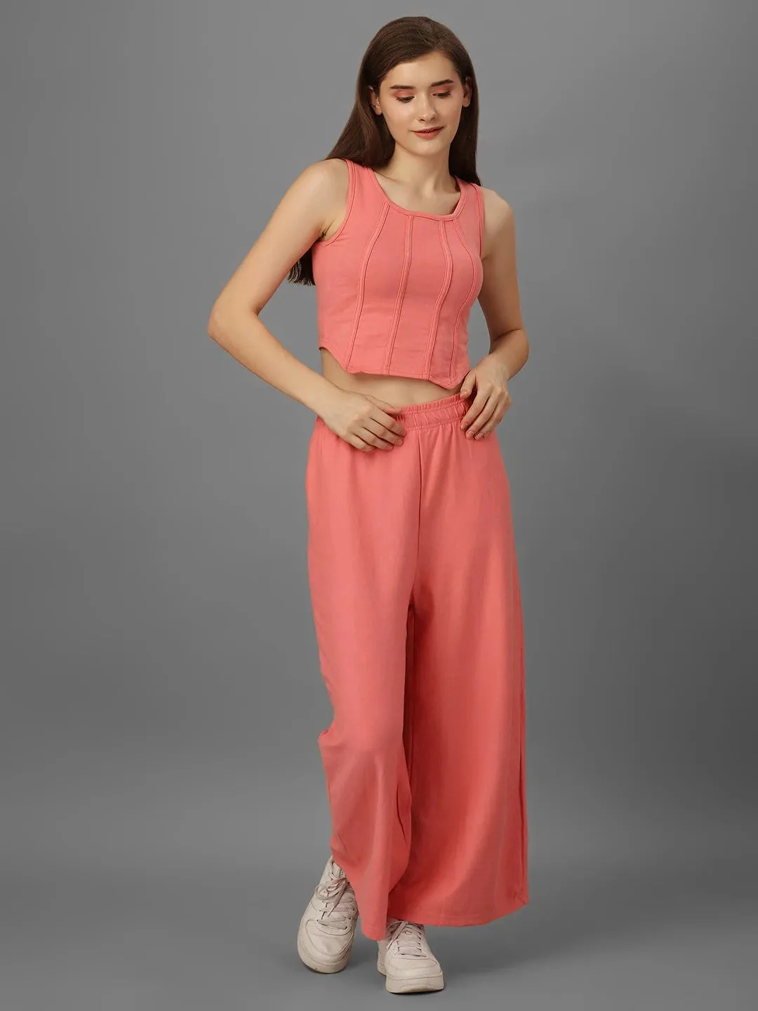 SXV Basic CO-ORDS set : Pink Corset Croptop And Palazzo pant Combo