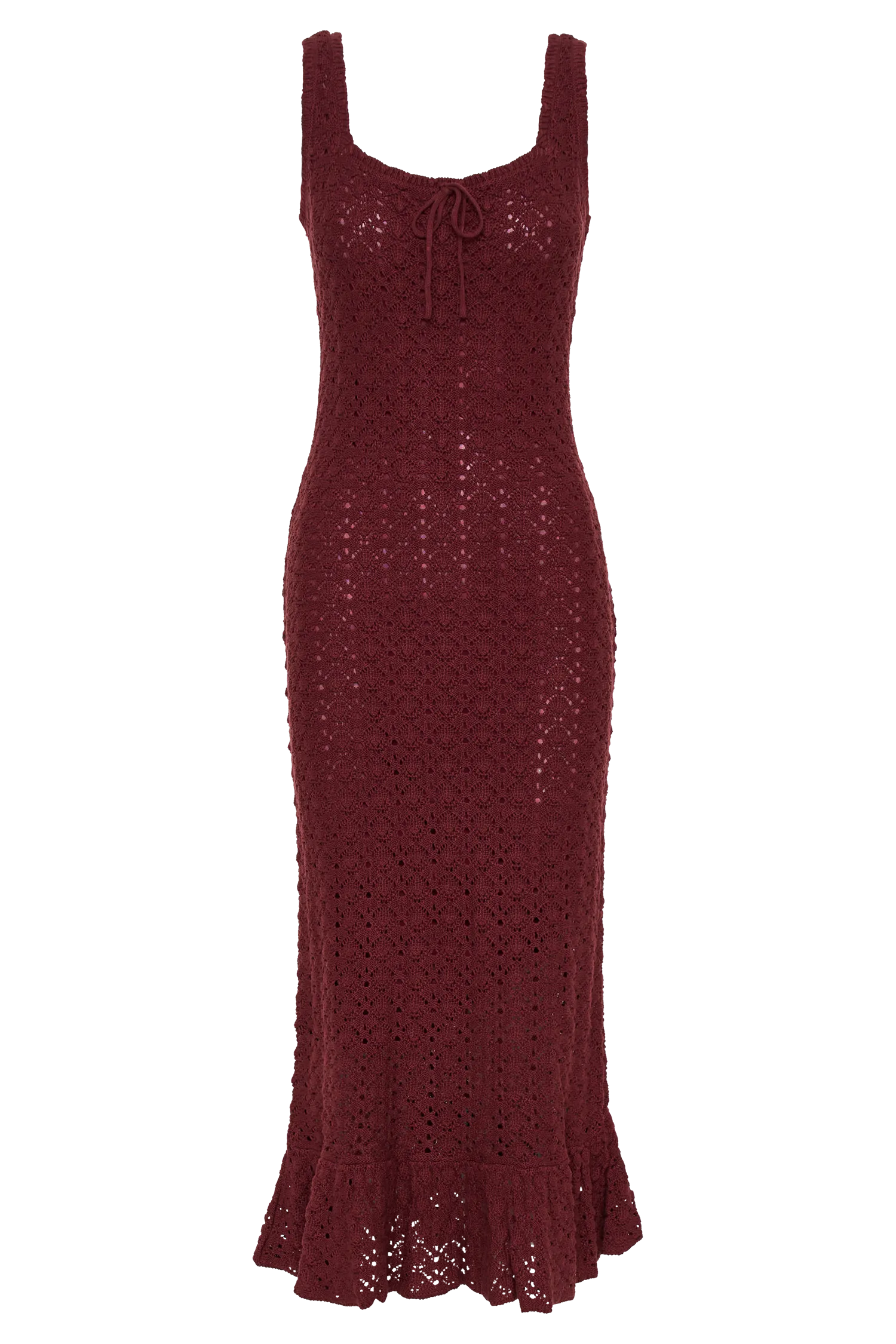 Sylvie Frill Knit Midi Dresses - Wine