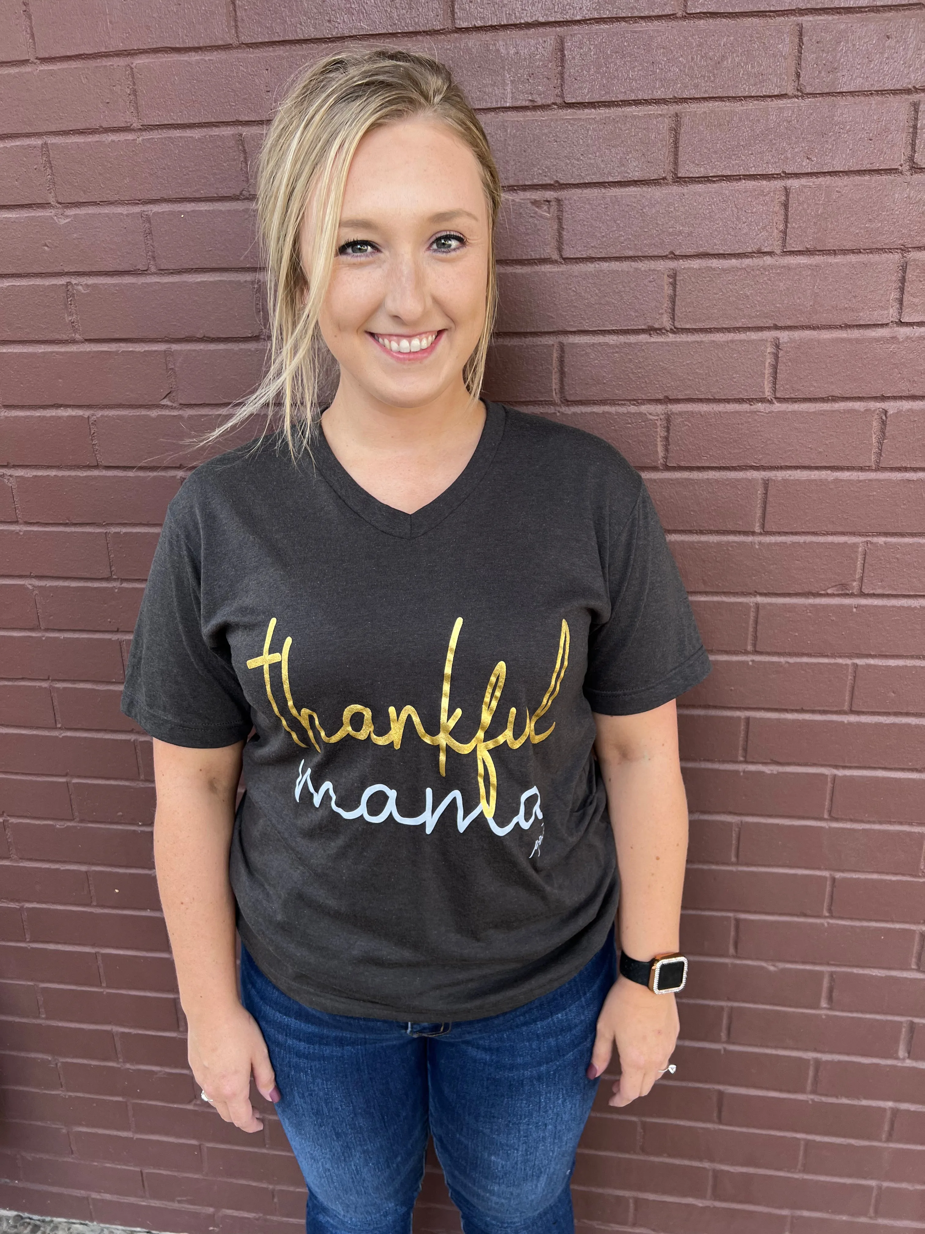 Thankful Mama Tee - Charcoal