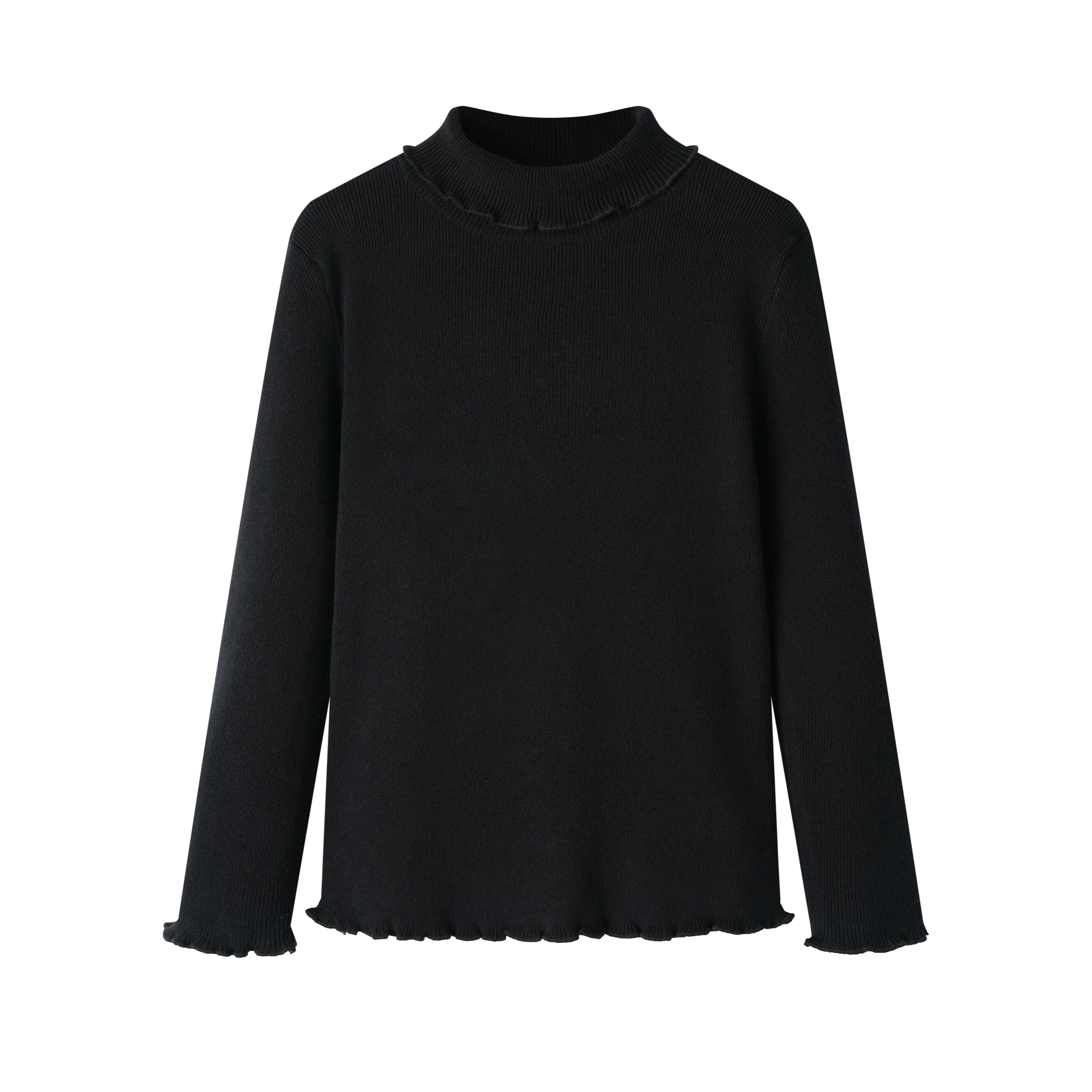 turtleneck with ruffle trim - black