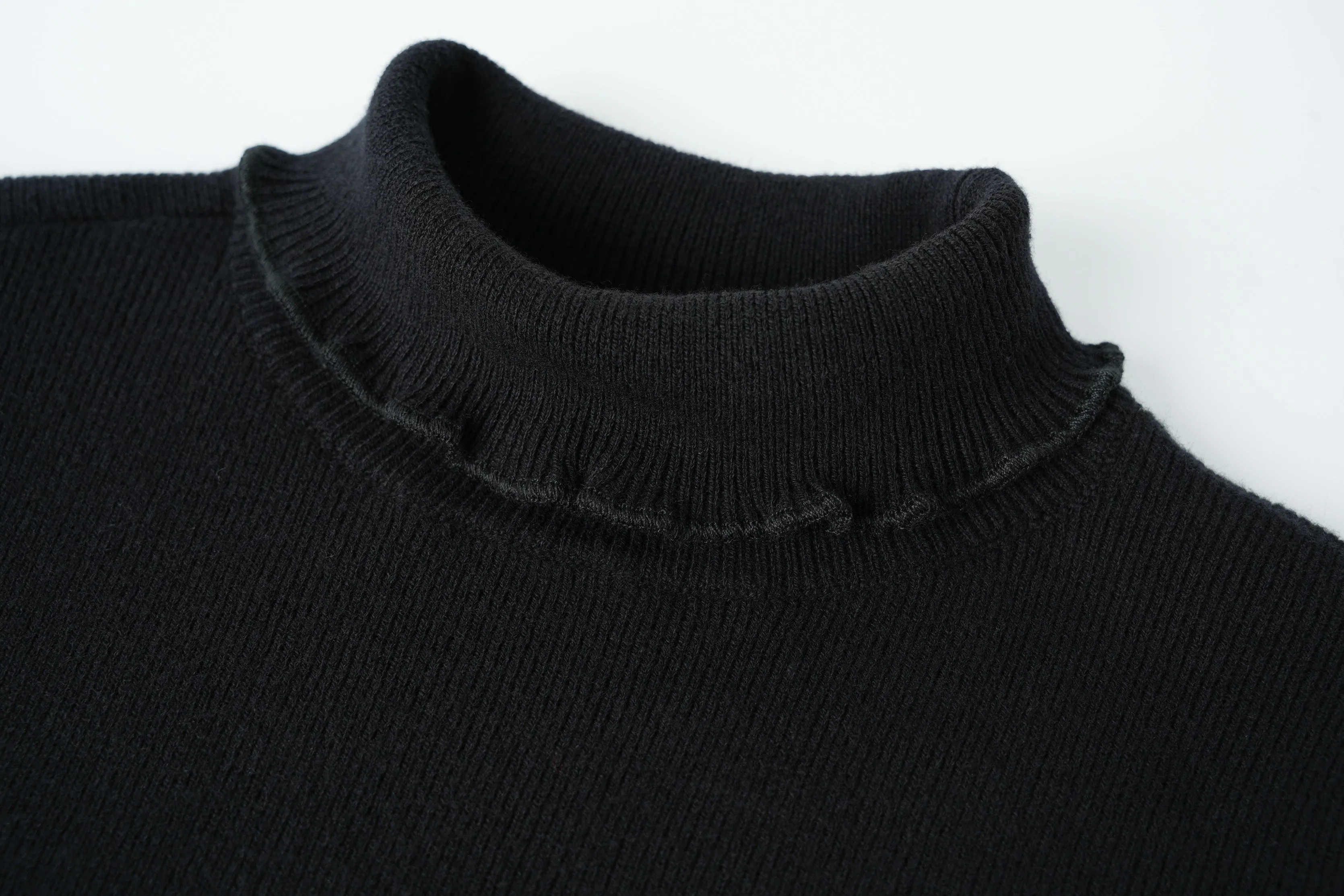 turtleneck with ruffle trim - black