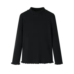 turtleneck with ruffle trim - black