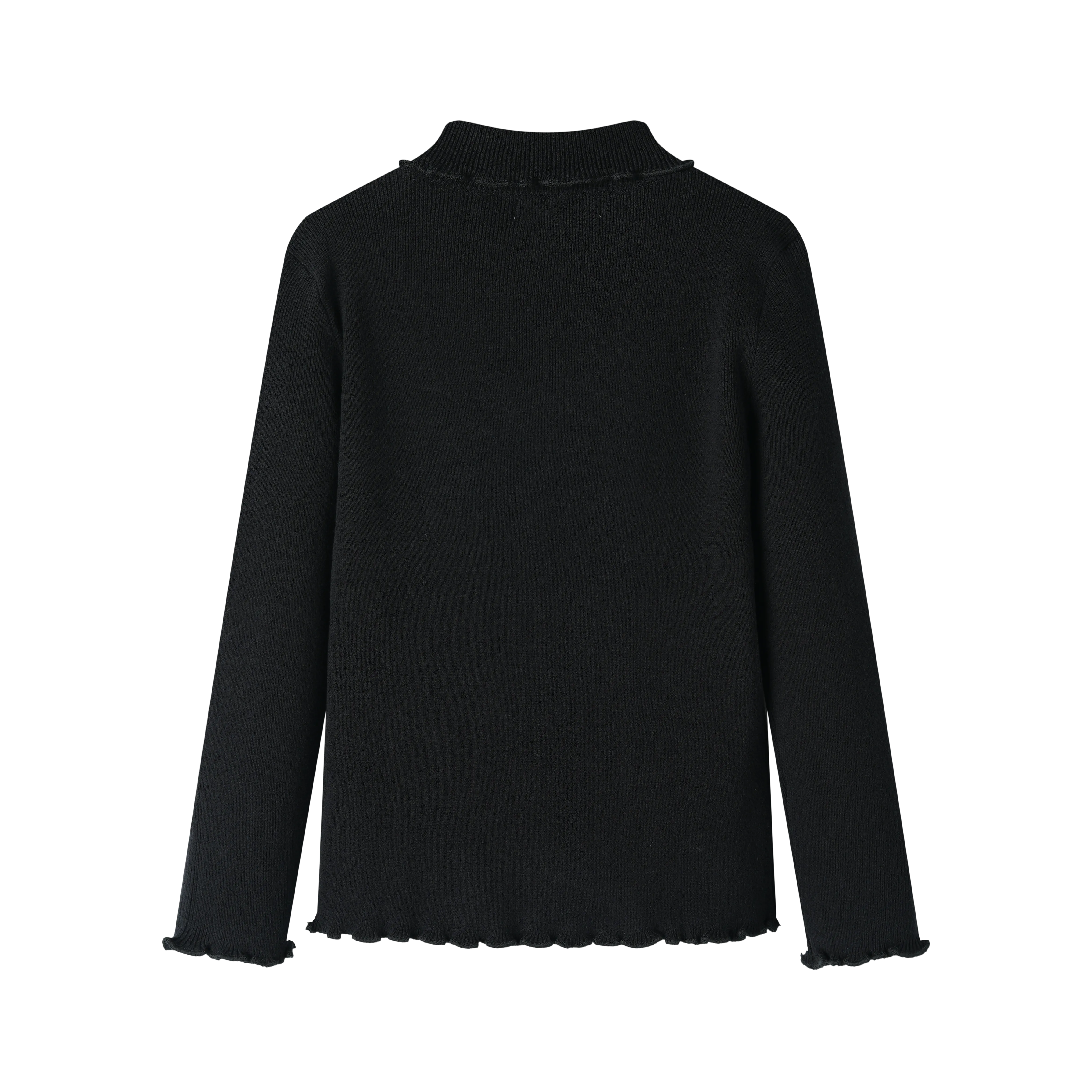 turtleneck with ruffle trim - black