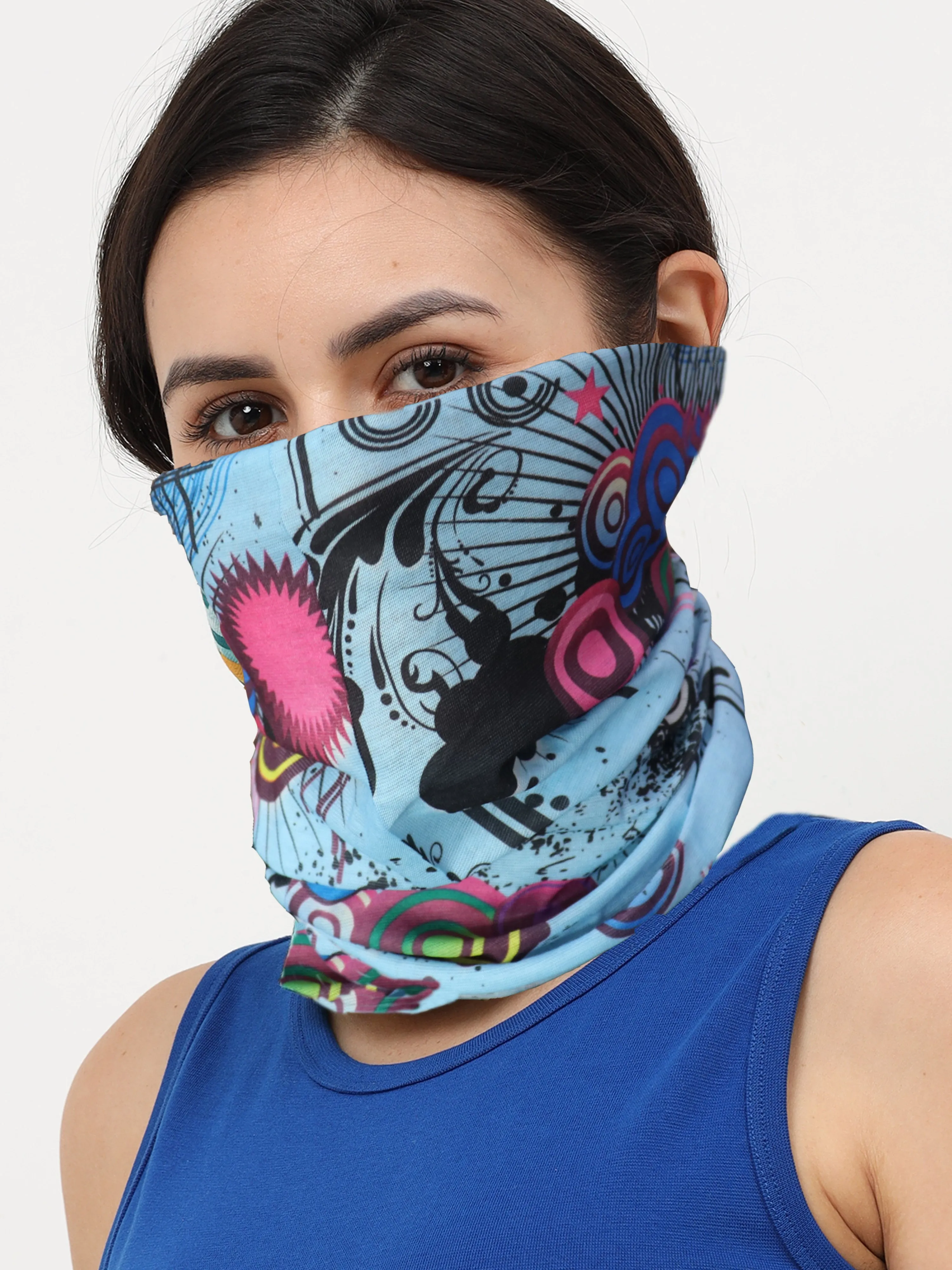 UrGear Men Women Unisex Adults and Kids Blue Printed Bamboo Anti Microbial Multipurpose FREE SIZE Bandana