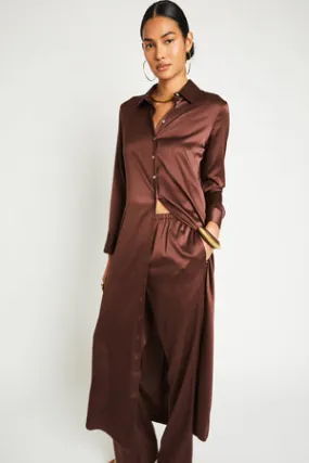 VERUSCHKA LONG SILK DRESS - CHOCOLATE