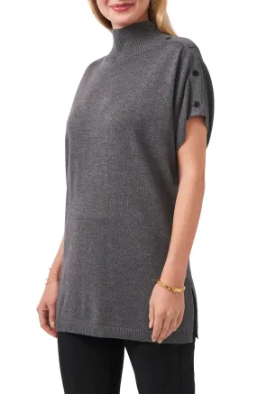 Vince Camuto Button Shoulder Turtleneck Tunic Sweater