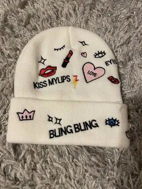 white bling bling beanie