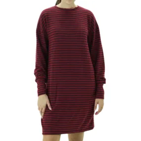 Women's A-Line Striped Dress,Burgundy/Black