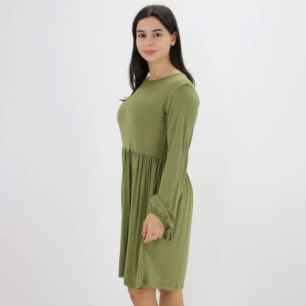 Women's Plain Flare Regular Fit Dress,Olive