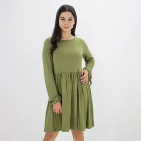 Women's Plain Flare Regular Fit Dress,Olive