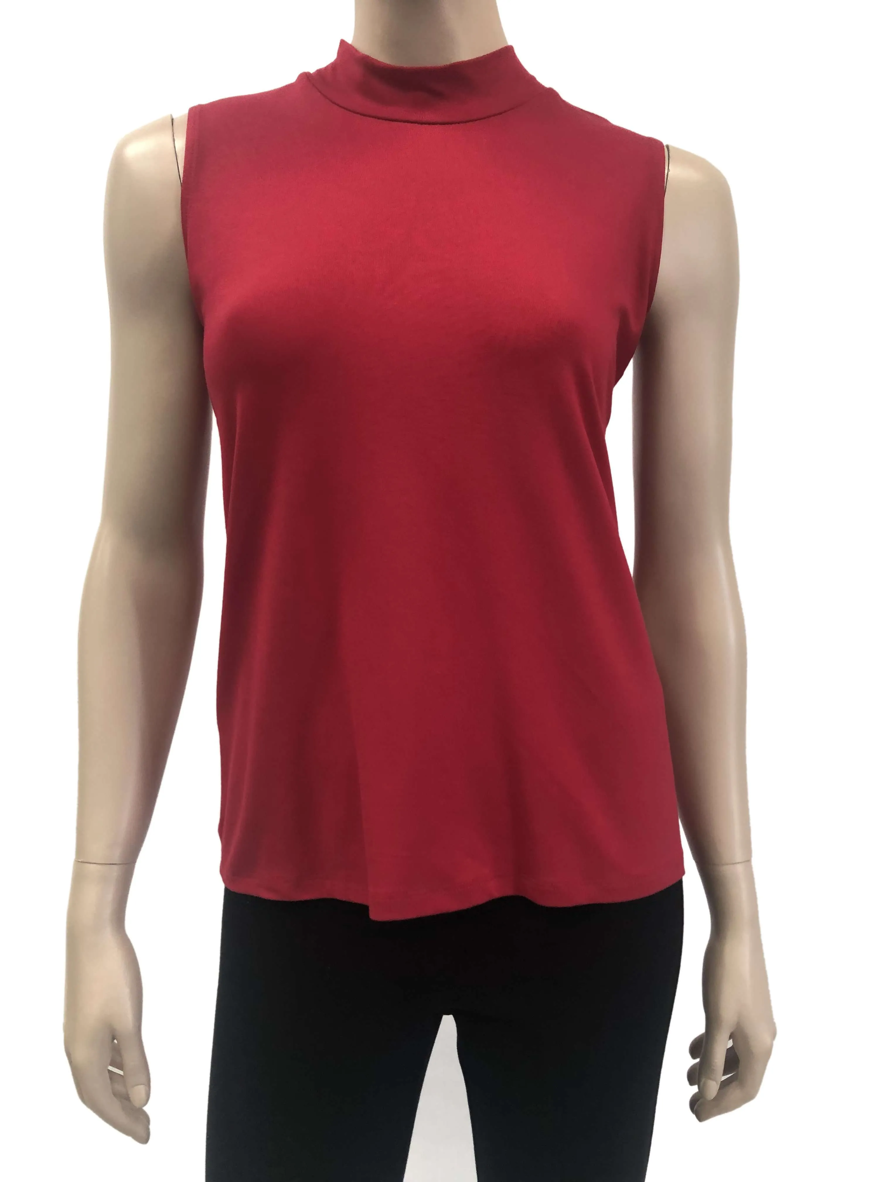 Women's Red Top Mock neck Comfort Stretch Fabric Hides Neck Issues Quality Made in Canada On Sale Now 50% Off Large Sizes Available