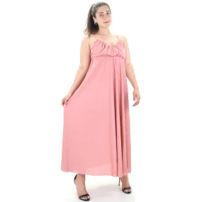 Women's V-Neck Solid Long Dress,Pink